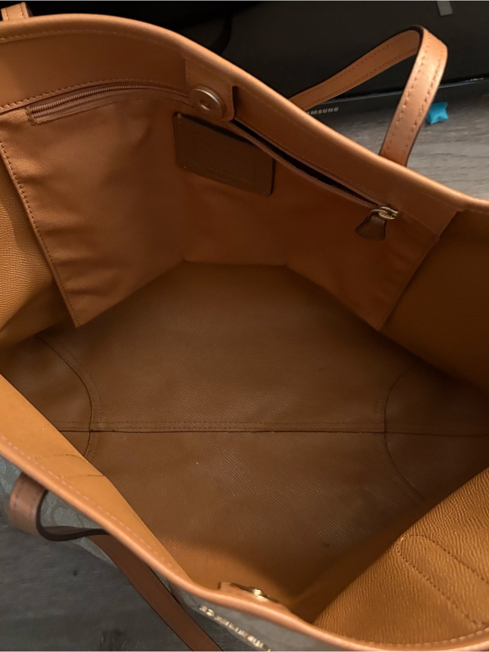 SUMMER SALE! Coach Cream Signature Tote with Tan Leather Trim - Picture 10 of 15